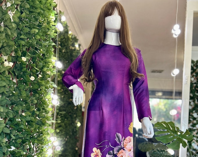 Beautiful Hand-Made Traditional Gold Floral Vietnamese Ao Dai