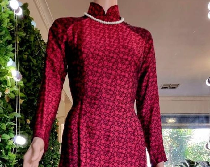 Dual Tone Thai Tuan brocade silk Ao Dai, Ao Dai for women, Traditional Vietnamese ao Dai, Ao Dai Gam Cao Cap