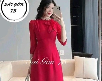 Beautiful Designed Red and Yellow Vietnamese Ao Dai for Women