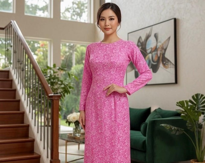 Pink Brocade Traditional Vietnamese Ao Dai brocade Silk Premium Ao Dai | Luxury Áo Dài Gấm Cao Cấp