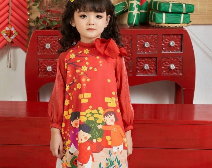 Vietnamese Ao Dai for Girls , Ao dai Cach Tan Cho Be Gai, Áo Dài Cho Bé Gái