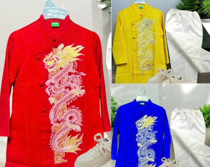 Oil painting Vietnamese Ao Dai for Kids, Children's Ao Dai, Ao dai for Boys, Boy's Ao Dai, Ao Dai Be Trai