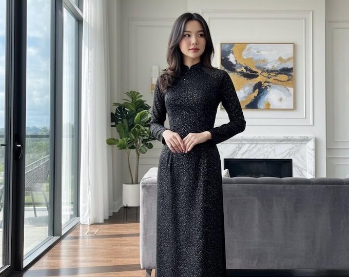 Black Handmade Ao Dai, Ao Dai Viet Nam cao Cap, Áo Dài việt nam cao cấp