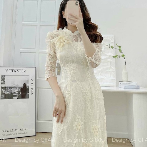 Vietnamese Dress Ao Dai Cach Tan Modern Dress New Style White - Etsy