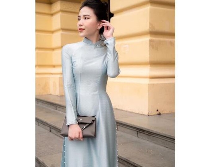 Hand-Made Traditional Vietnamese Ao Dai, Van Go Silk Ao Dai, Ao Dai Lua Van Go Cao Cap