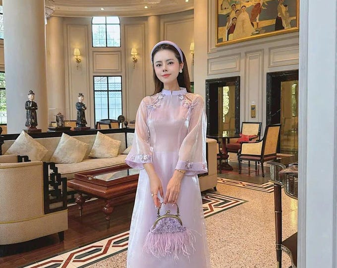 Beautiful Modernized Purple Ao Dai, Ao Dai Viet Nam , Áo Dài việt nam cao cấp