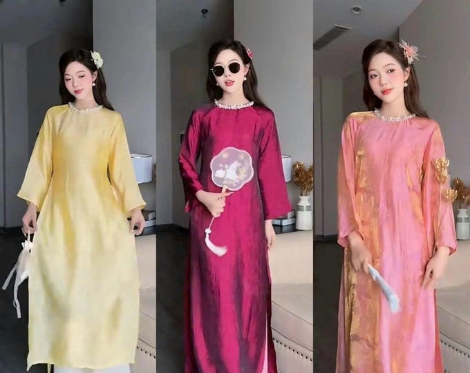 Modern Loose-Fitting Áo Dài with Golden Sheen Silk – Elegant & Timeless