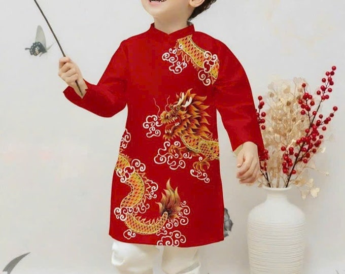 Vietnamese Red and Blue  Ao Dai For Kids , Children's Ao Dai, Ao dai for Boys , Boy's Ao Dai