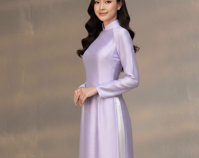 Purple Hand-Made Traditional Vietnamese Ao Dai, No Pearls, Van Go Silk Ao Dai, Ao Dai Lua Van Go Cao Cap