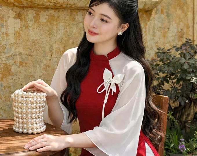 Red Modernized Ao Dai, Ao Dai Viet Nam Cach Tan Cao Cap, Áo Dài việt nam cao cấp