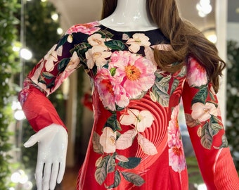 Beautiful Hand-Made Red Traditional Floral Vietnamese Ao Dai