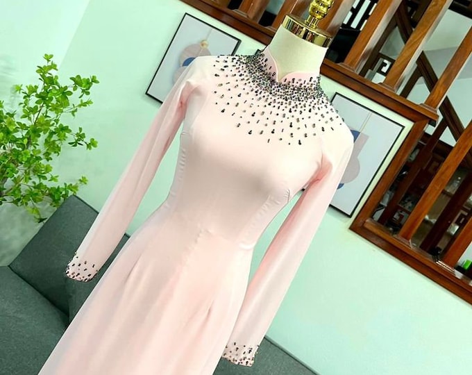Luxurious Pink Traditional Ao Dai for women, Ao dai for mother of Bride/Groom, Ao dai truyen thong Dep