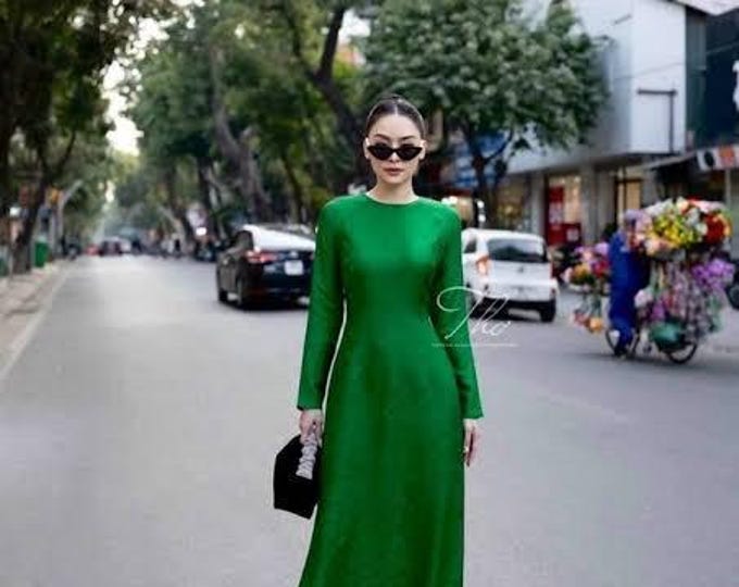 Handmade Green Brocade Ao Dai, Ao Dai Viet Nam cao Cap, Áo Dài việt nam cao cấp