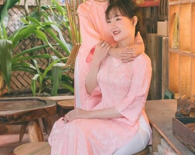 Pink Mother Daughter Matching Ao Dai, Ao Dai Me va Be Mau Hong