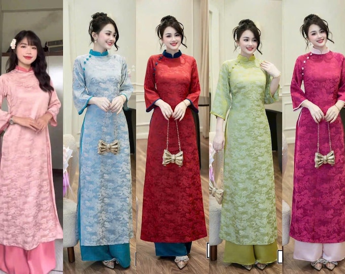 Designed Loose-fitting Modernized Ao Dai Ao Dai Cach Tan Dang Suong Thiet ke Dep Beautiful Hand-made Ao Dai