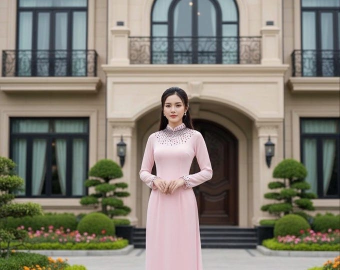 Luxurious Pink Traditional Ao Dai for women, Ao dai for mother of Bride/Groom, Ao dai truyen thong Dep