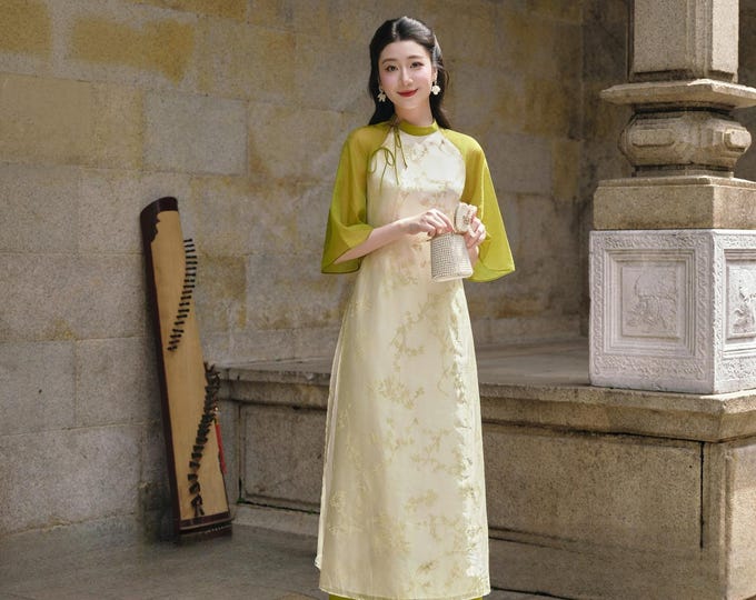 Modernized Handmade Loose-fitting Ao Dai, Ao Dai Viet Nam mau Suong cao Cap, Áo Dài Dáng Suông việt nam cao cấp