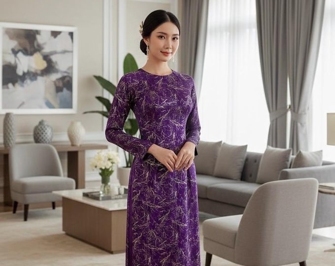 Purple Handmade Ao Dai, Ao Dai Viet Nam cao Cap, Áo Dài việt nam cao cấp