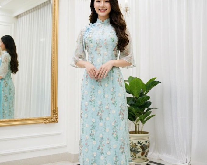 Beautiful Modernized Embroidered Ao Dai, Ao Dai Viet Nam Cach Tan Cao Cap, Áo Dài việt nam cao cấp