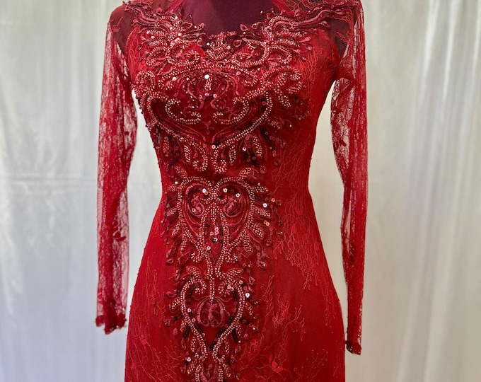 Luxurious Red Ao Dai for The Bride, Ao Dai Co Dau Mau Do, Áo dài Đỏ Cô Dâu