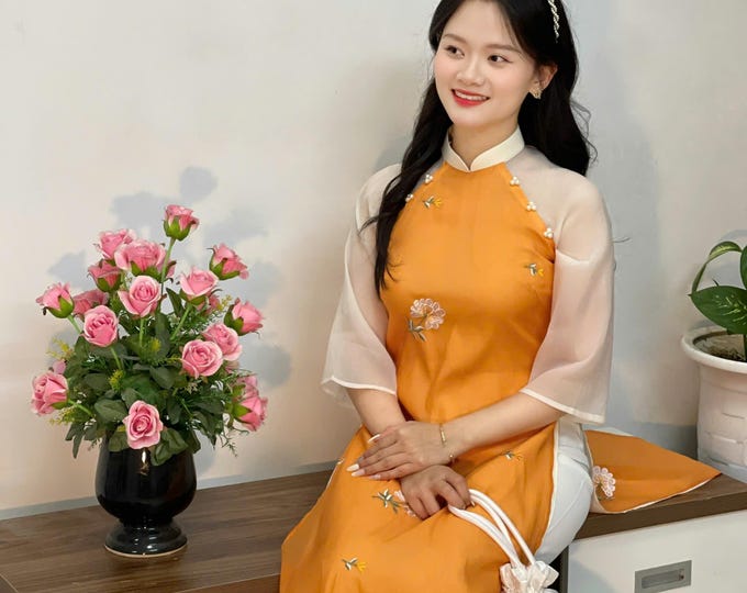 Modernized Handmade Loose-fitting Ao Dai, Ao Dai Viet Nam mau Suong cao Cap, Áo Dài Dáng Suông việt nam cao cấp
