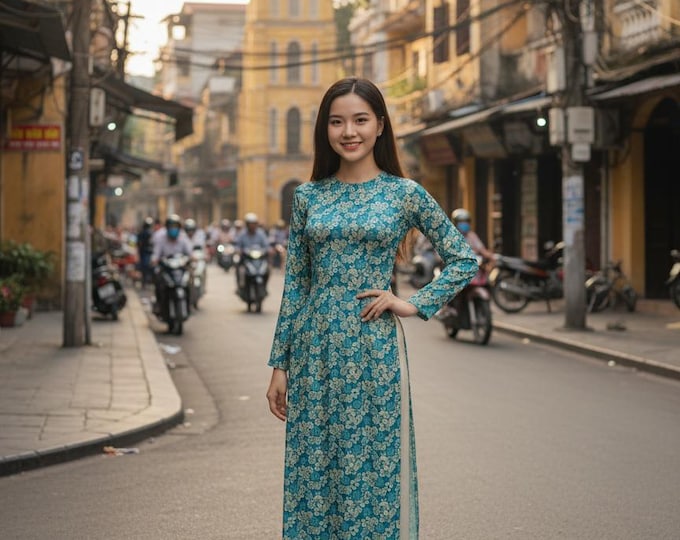 Brocade Traditional Vietnamese Ao Dai - Dual-Tone | Gam Silk Premium Ao Dai | Luxury Áo Dài Gấm Cao Cấp