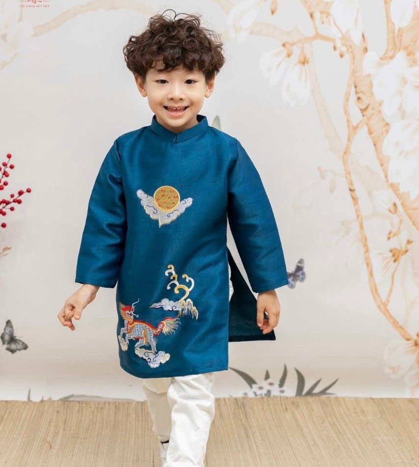 Dragon Embroidered Vietnamese Ao Dai for Kids Children s Ao Dai Ao dai for Boys Boy s Ao Dai Ao Dai Be Trai