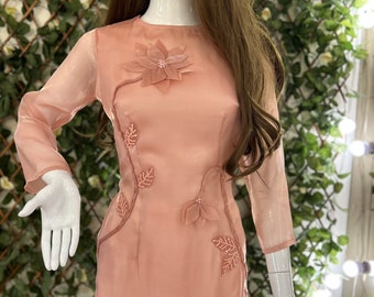 Hand-made Double layers Vietnamese Ao Dai, Modernized Ao Dai Ao Dai Cach Tan Dep Hai Lop