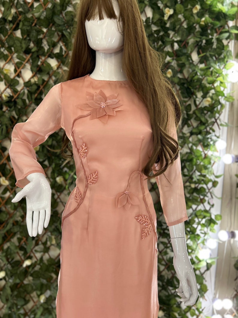 Hand-made Double layers Vietnamese Ao Dai, Modernized Ao Dai Ao Dai Cach Tan Dep Hai Lop image 1