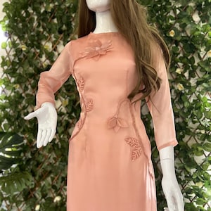 Hand-made Double layers Vietnamese Ao Dai, Modernized Ao Dai Ao Dai Cach Tan Dep Hai Lop image 3