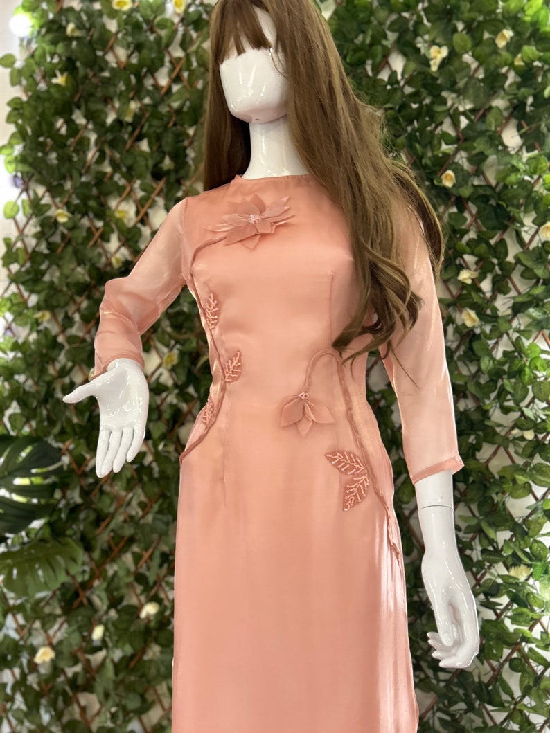 Hand-made Double layers Vietnamese Ao Dai, Modernized Ao Dai Ao Dai Cach Tan Dep Hai Lop image 3