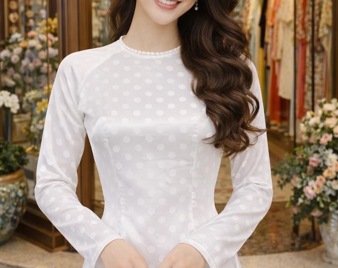 Vietnamese White Silk Ao Dai, Traditional Dress with Pants