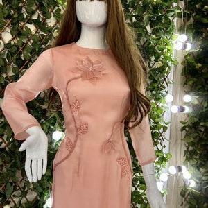 Hand-made Double layers Vietnamese Ao Dai, Modernized Ao Dai Ao Dai Cach Tan Dep Hai Lop image 4