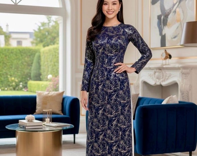 Navy Handmade Ao Dai, Ao Dai Viet Nam cao Cap, Áo Dài việt nam cao cấp
