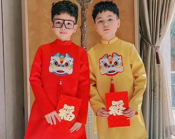 Vietnamese Red Ao Dai For Kids , Children's Ao Dai, Ao dai for Boys , Boy's Ao Dai