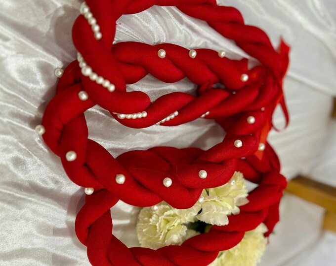 Red Twisted Pearl Headband - Mấn| Pre-made Vietnamese Ao Dai Accessories | Vietnamese Accessories | Wedding Ao Dai Headband