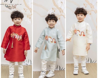 Dragon Embroidered Vietnamese Ao Dai for Kids, Children's Ao Dai, Ao dai for Boys, Boy's Ao Dai, Ao Dai Be Trai