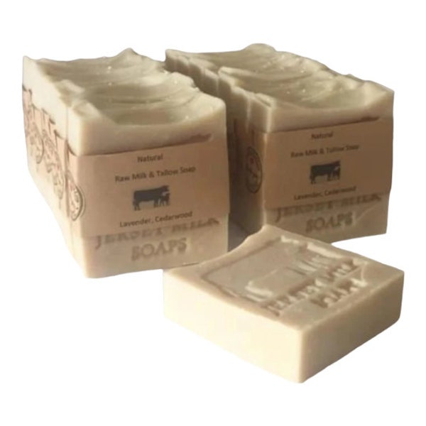 RAW MILK + TALLOW Soap Bar, Raw Cow Milk, Grass Fed Tallow, Old Fashioned Unscented Hypo-Allergenic Soap Bar Nourish, Moisturize Face & Body