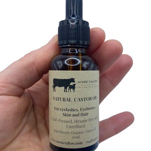 Natürliches kaltgepresstes, hexenfreies und unraffiniertes Rizinusöl für Wimpern, Augenbrauen, Haut und Haare, Braunglasflasche 30ml mit Applikator