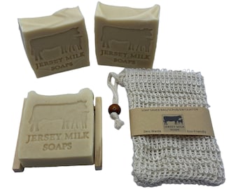 3 bar Soap pack with bamboo soap dish and soap saver bag