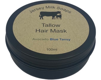 Organic TALLOW, Avocado, Blue Tansy HAIR MASK/All natural/ 100ml/4 oz/Conditioning/Split ends/Anti frizz/Dandruff treatment/No chemicals