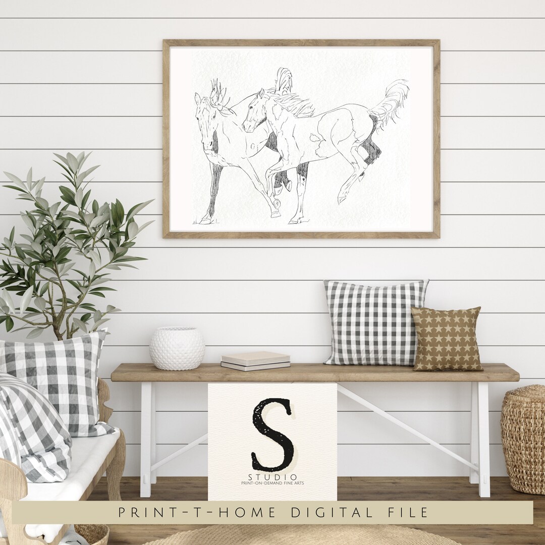 YEARLINGS AT PLAY digital Original Equine Wall Art Decor Etsy