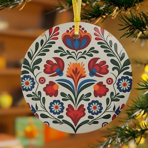 Slovak folk art Glass Ornaments, slovakia, slavic folk motif, floral folk motif, czech, hungarian, polish, christmas ornaments