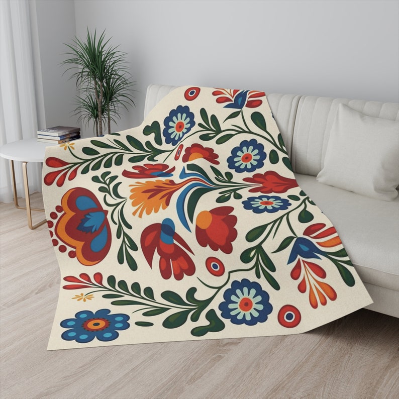 Slovak Folk Art Inspired Sherpa Blanket, Traditional Folk Art, Floral