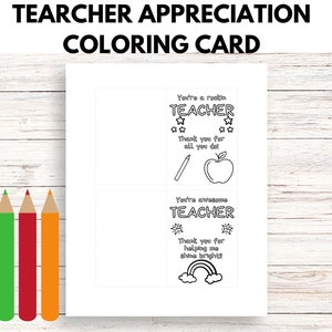 Teacher Appreciation Coloring Card, Teacher Car, Thank You, Teacher Gift