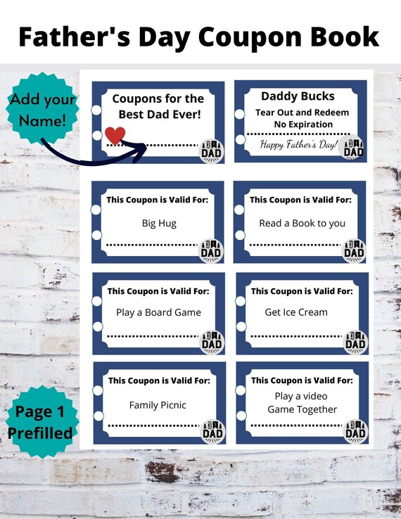Father's Day Coupon Book Father's Day Coupons Etsy