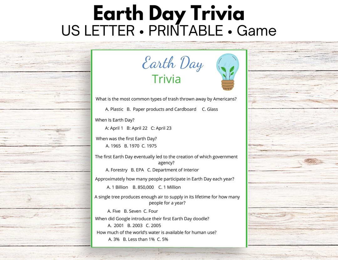 Earth Day Trivia Game Trivia Challenge Environmental Etsy