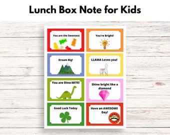 Lunchbox-Notizen für Kinder, druckbare Lunchbox-Notizen für Kinder, Lunchbox-Buchstaben, druckbare Ermutigungskarten, Liebesnotiz von Eltern