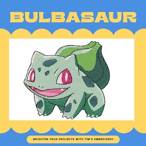 Wzór haftu Pokemon Bulbasaur — uroczy plik startowy do haftu maszynowego Pokemon na prezent dla dzieci, czapkę fana anime lub projekt kawaii
