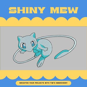 Desenho de Bordado Mew Brilhante - Desenho de Bordado Pokémon - Padrão de Bordado à Máquina Fofo - Arquivo de Bordado Infantil para Bastidor 5"x7" - Bastidor 4x4